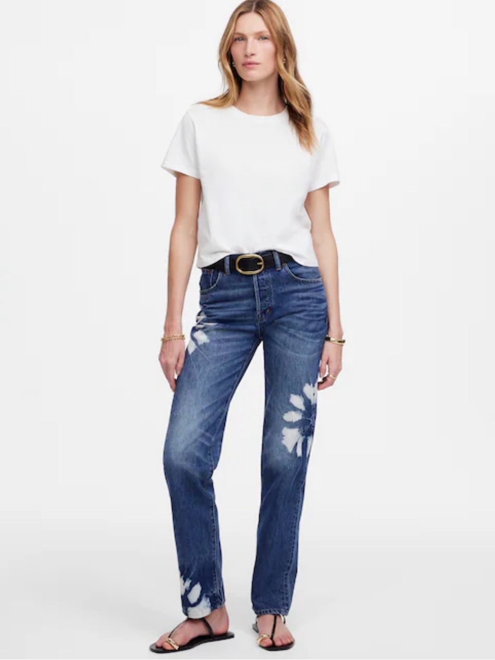 Madewell The Dean Easy Straight Shibori Wash Denim White Flowers Womens 27 NWT - Picture 12 of 14